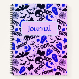 Lila, blaue und schwarze Halloween-Zeitschrift Notizbuch