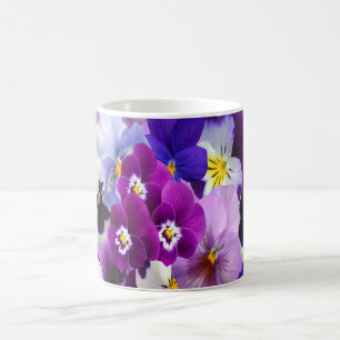 Lila Blaue Weiße Stiefmütterchen Blumen Kaffeetasse