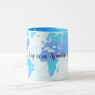 Lila & Blaue Weltkarte Das Leben ist ein Abenteuer Tasse