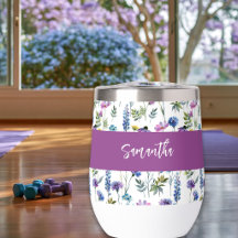 Lila Blaue Wildblumen-Wasserfarbe-Monogramm-Name