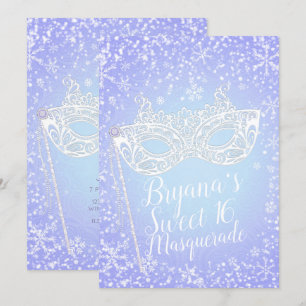 Lila Blaue Winter-Wunderland-Maskerade Sweet 16 Einladung
