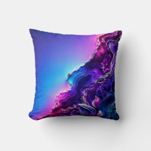 Lila-Blauer Achat-Geoden-Kunst Neon-Marmor-Abstr Kissen
