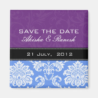 Lila blauer Damast-Save the Date Magnet