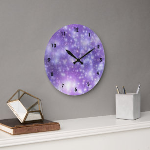 Lila Blauer Himmel Wolke Sterne Effekt Große Wanduhr