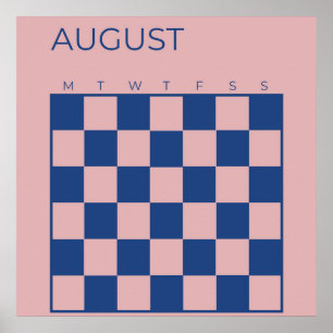 Lila-blauer karierierter August-Kalender ohne Datu Poster