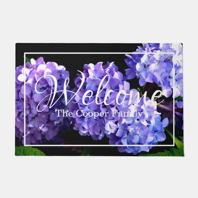 Lila-blauer Magenta Hydrangeas Empfang Fußmatte (Vorderseite)