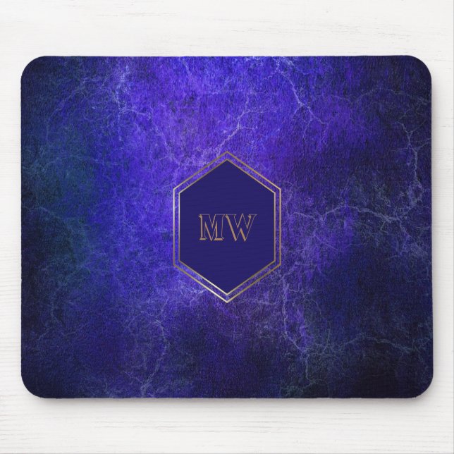 Lila Blauer Marmor aus Gold Monogram Mousepad (Vorne)