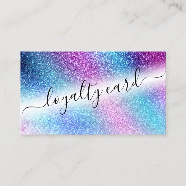 Lila Blauer Nebel Galaxy Glitzer Script Loyalität Treuekarte (Vorderseite)