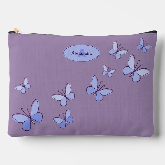 Lila Blauer Schmetterling Doodle Zubehörtasche (Vorderseite)