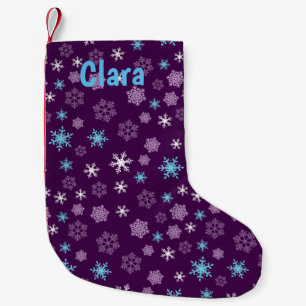 Lila, blauer u. weißer kleiner weihnachtsstrumpf