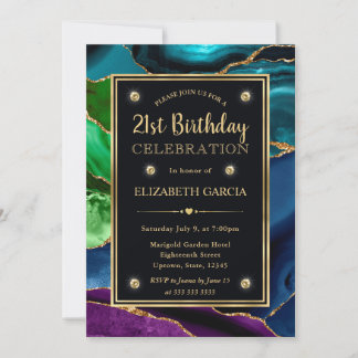 Lila, blauer und grüner Glitzer Agate Birthday Einladung