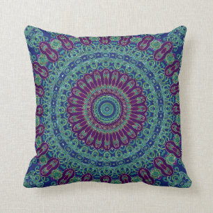 Lila, blauer und grüner Mandala Kissen