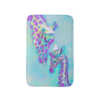 lila Blaues der Mutter- und Babygiraffe und gelb Badematte