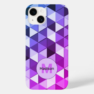 Lila-blaues Dreiecksgeometriemuster Monogramm Case-Mate iPhone 14 Hülle