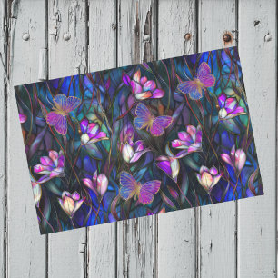 Lila blaues gestanztes Glass Look Tulips Schmetter Seidenpapier