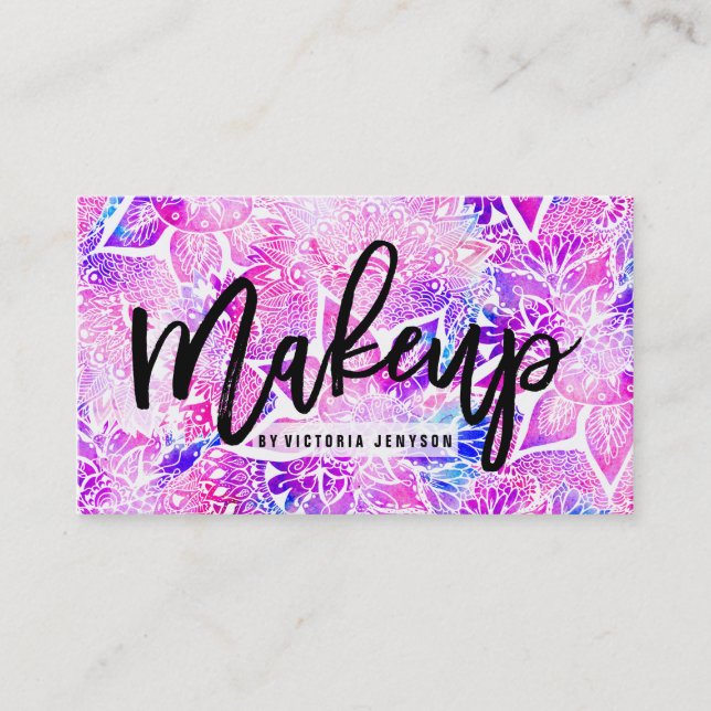 Lila Blaues Henna boho Blumenmandala Makeup Visitenkarte (Vorderseite)