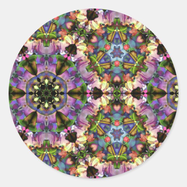 Lila/blaues Kaleidoskop-Dreieck-psychedelischer Runder Aufkleber (Vorderseite)