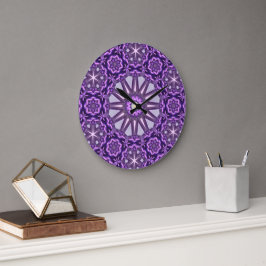 Lila Blaues Kaleidoskop Pinwheel Mandala Muster Große Wanduhr