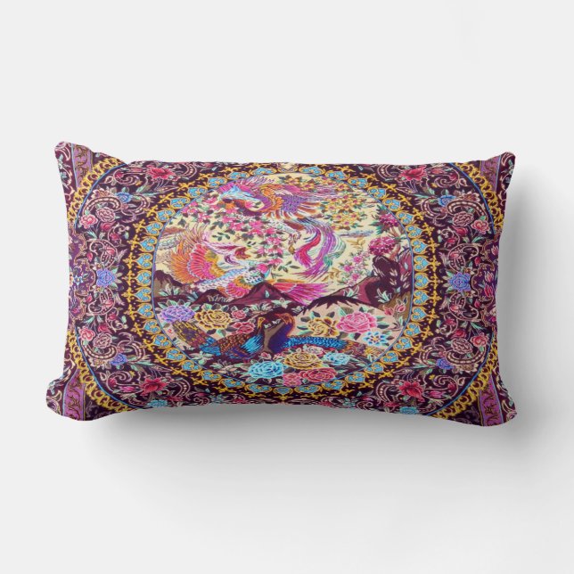 Lila Blaues Perserblumen Blume Peacock Lendenkissen (Vorderseite)