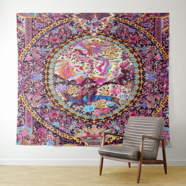 Lila Blaues Perserblumen Blume Peacock Wandteppich (Beispiel (Horizontal))
