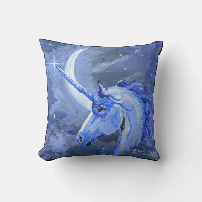 Lila blaues Pferd Unicorns-Mond-Mondpegasus Kissen (Vorderseite)