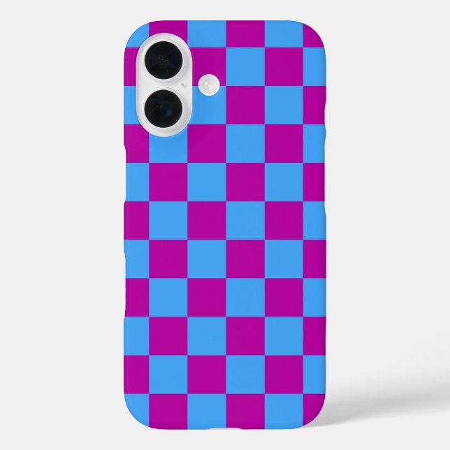 Lila blaues Prüfmuster für Karo iPhone 16 Hülle (Rückseite)