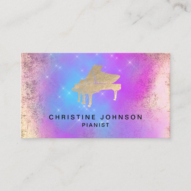 lila blaues Wasserfarben-Piano-Logo Visitenkarte (Vorderseite)