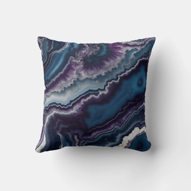 Lila blaues weißes Agate-Marmordesign Kissen (Rückseite)