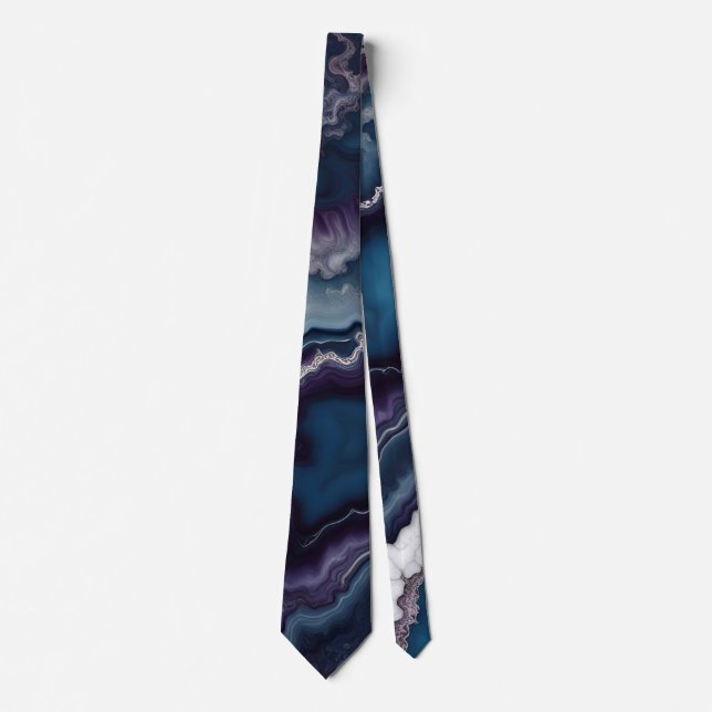 Lila blaues weißes Agate-Marmordesign Krawatte (Vorderseite)