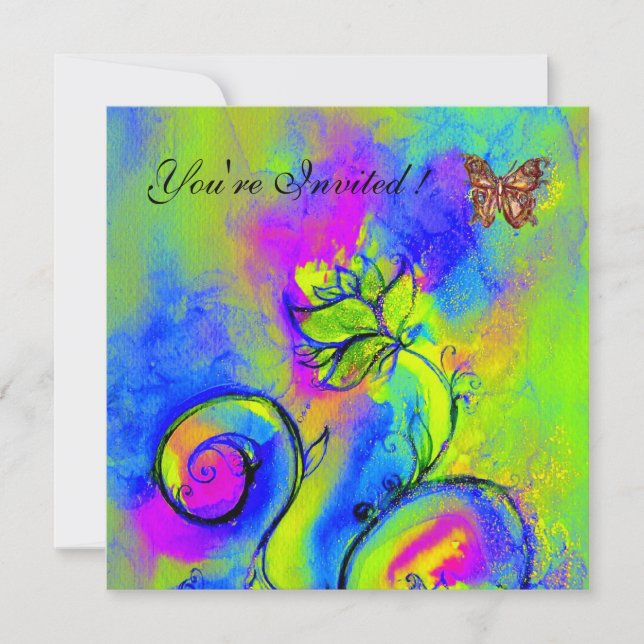 LILA-blaugrüne BLUME & SCHALTFLÄDEN Einladung (Vorderseite)