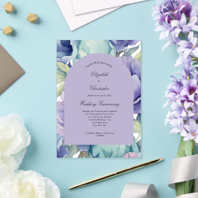 Lila blaugrüne Blumenarschenhochzeit Acryleinladungen (In Situ (Hochzeit))