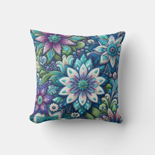 Lila-blauweißes Blumendesign Kissen (Vorderseite)