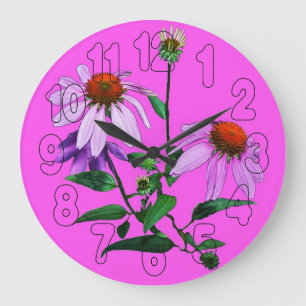 Lila Blende auf rosa Große Wanduhr