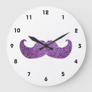 Lila Bling Schnurrbart (Imitat-Glitzer-Grafik) Große Wanduhr