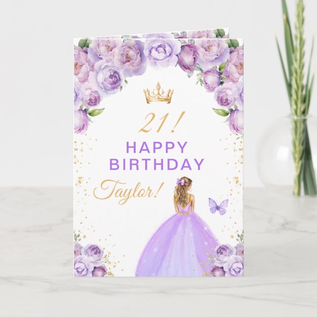 Lila Blonde Hair Girl Happy Birthday Karte (Vorderseite)