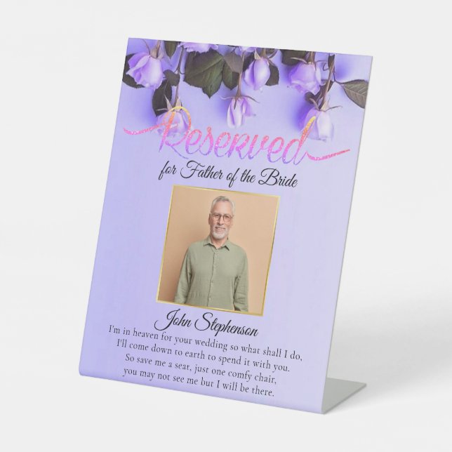 Lila Bloom Rettete ein Foto für Hochzeiten Sockelschild (Vorderseite)