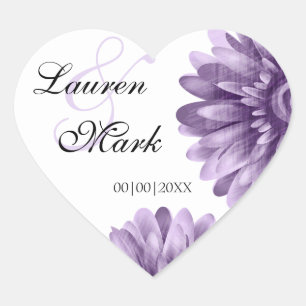 Lila Blossom Daisy Rett Date Wedding Herz-Aufkleber