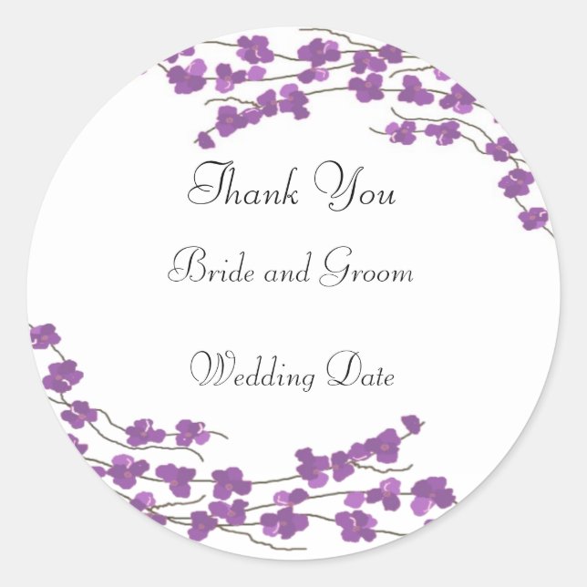 Lila Blossom Wedding Vielen Dank Runder Aufkleber (Vorderseite)