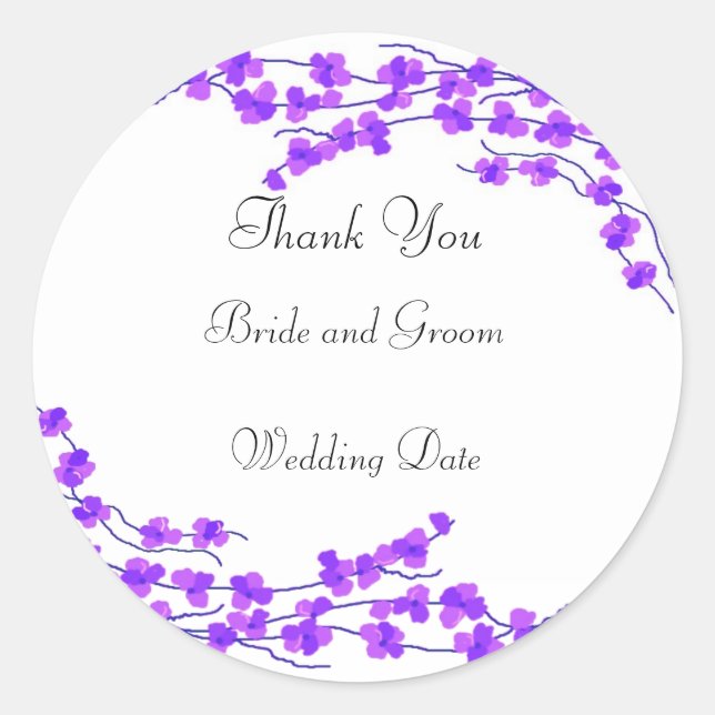 Lila Blossom Wedding Vielen Dank Runder Aufkleber (Vorderseite)