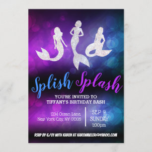 Lila Blue Adult Party Mermaid Einladungen
