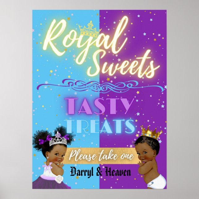 Lila|Blue Afro Gender Reveal Royal Süßigkeiten unt Poster (Vorne)