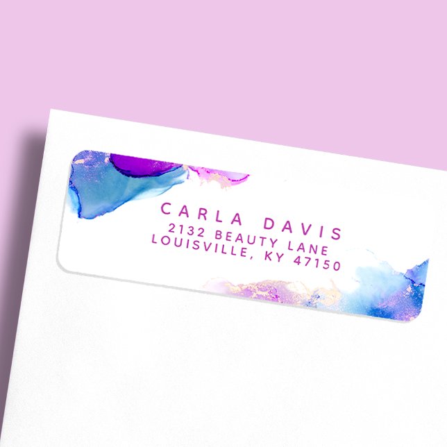 Lila Blue Alcohol Ink Moderne Rücksendeadresse (Von Creator hochgeladen)