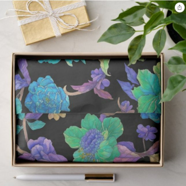 Lila Blue Aqua Jacoboboa Damask Design Seidenpapier (Von Creator hochgeladen)