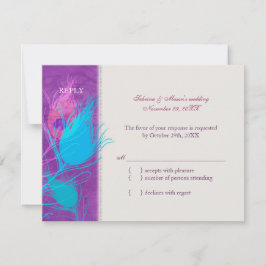 Lila Blue Aquamarin Peacock Wedding RSVP Card Karte