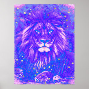 *~* Lila Blue Art Artistic Celestial LION AP23 Poster