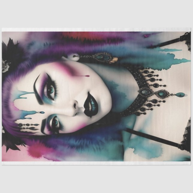 Lila Blue Beautiful Goth Performer Decoupage Seidenpapier (Vorderseite)