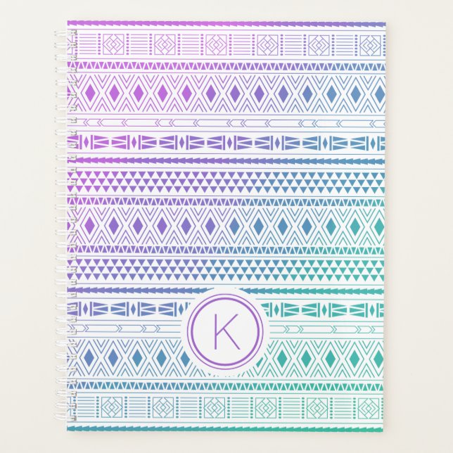 Lila Blue Boho Monogram Ombre Planer (Vorderseite)