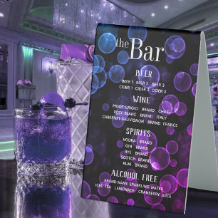 Lila Blue Bokeh Black Concert Club Bar Menu Tischaufsteller