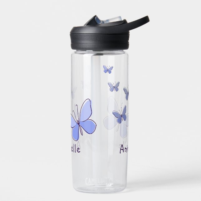 Lila Blue Butterfly Doodle Ihr Name Trinkflasche (Links)
