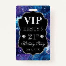 Lila Blue Celestial Glitzer Agate Birthday VIP Ausweis